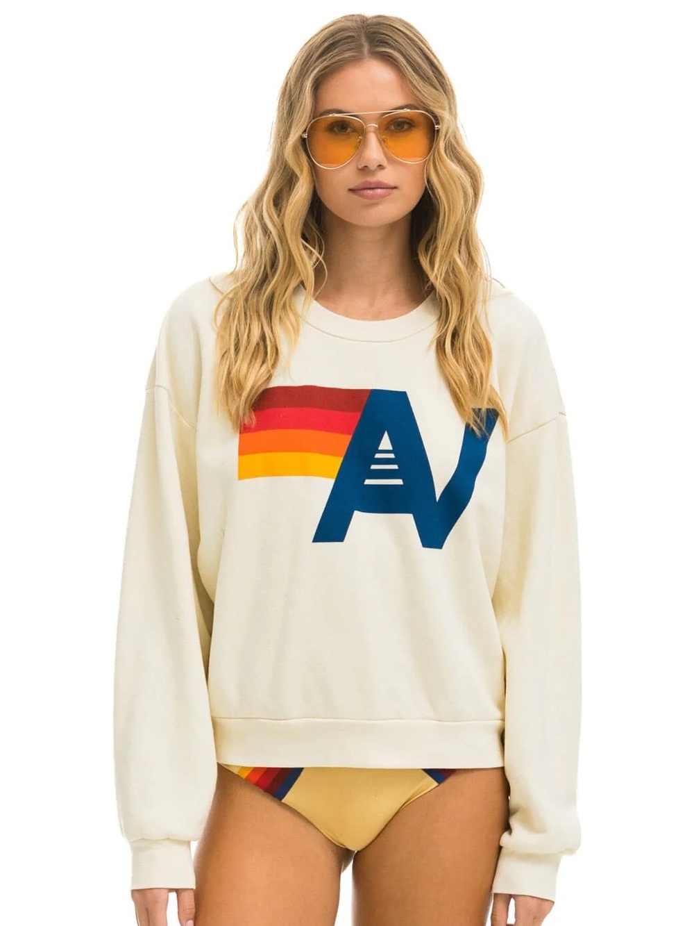 Aviator Nation LOGO RELAXED CREW SWEATSHIRT - VINTAGE WHITE